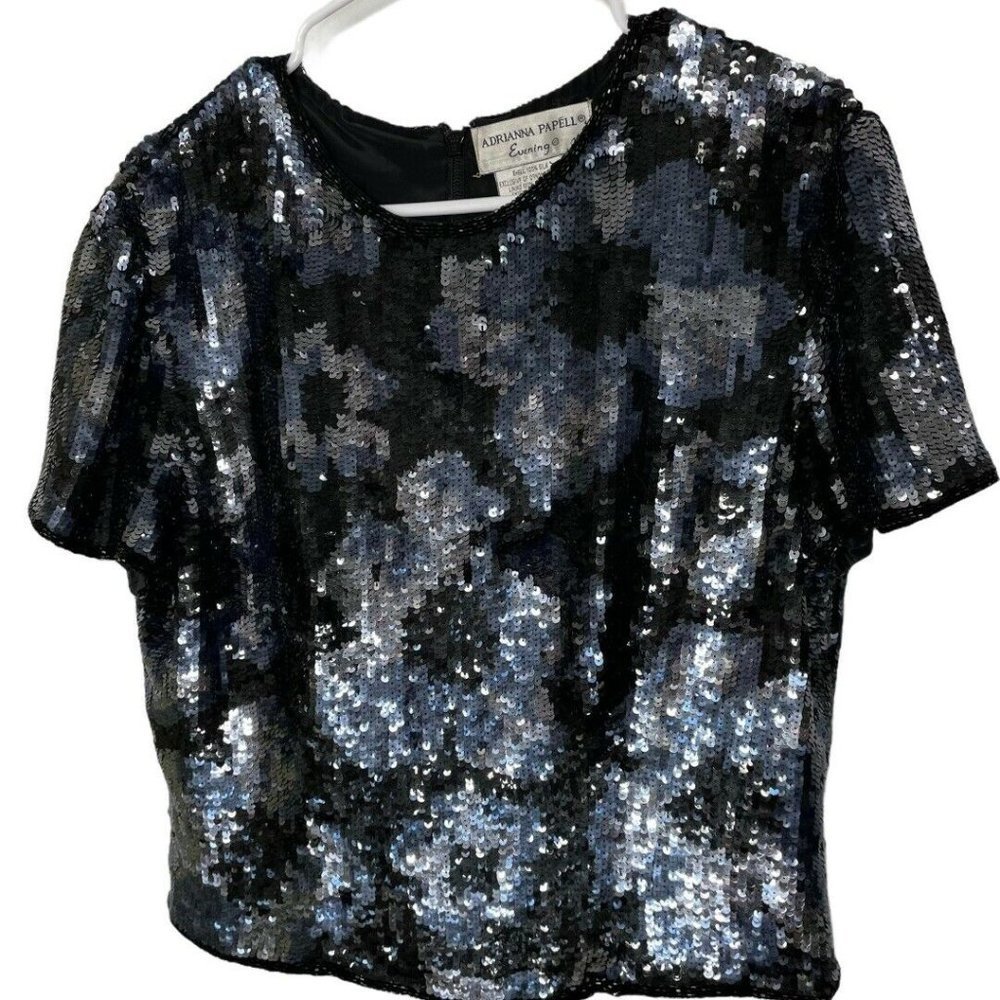 Vtg Adrianna Papell Silk Sparkle Sequin Blouse